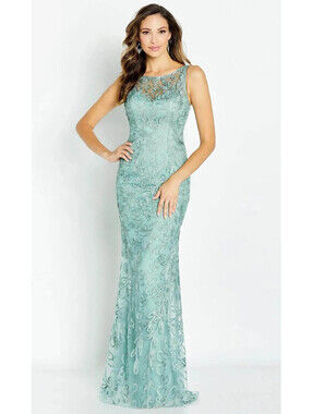 Cameron Blake Soutache Illusion Evening Gown Sage Green sz 4 NWOT Formal